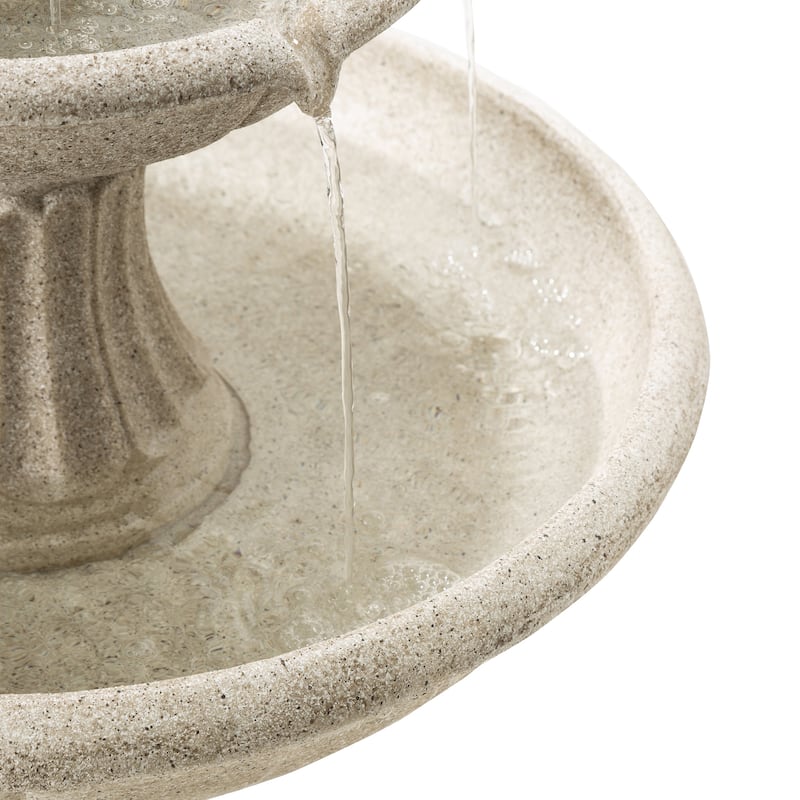 Glitzhome 45.25"H Oversized Sand Beige Terrazzo Resin 3-Tier Lighted Outdoor Fountain