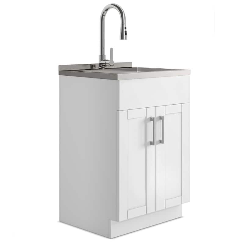 WYNDENHALL Marina Transitional Laundry Cabinet with Faucet and Stainless Steel Sink