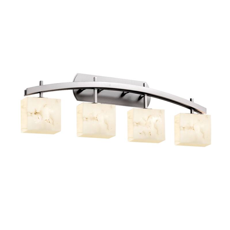Justice Design LumenAria Archway 4-light Brushed Nickel Bath Bar, Faux Alabaster Rectangle Shade