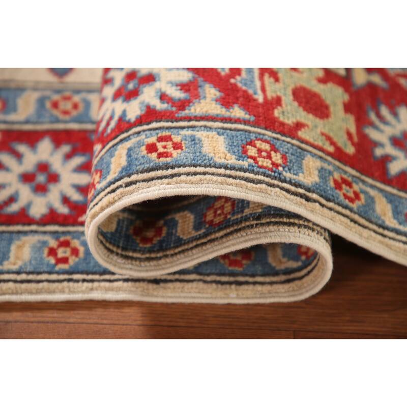 Geometric Grey Kazak Foyer Rug Hand-Knotted Wool Carpet - 2'6" x 3'11"