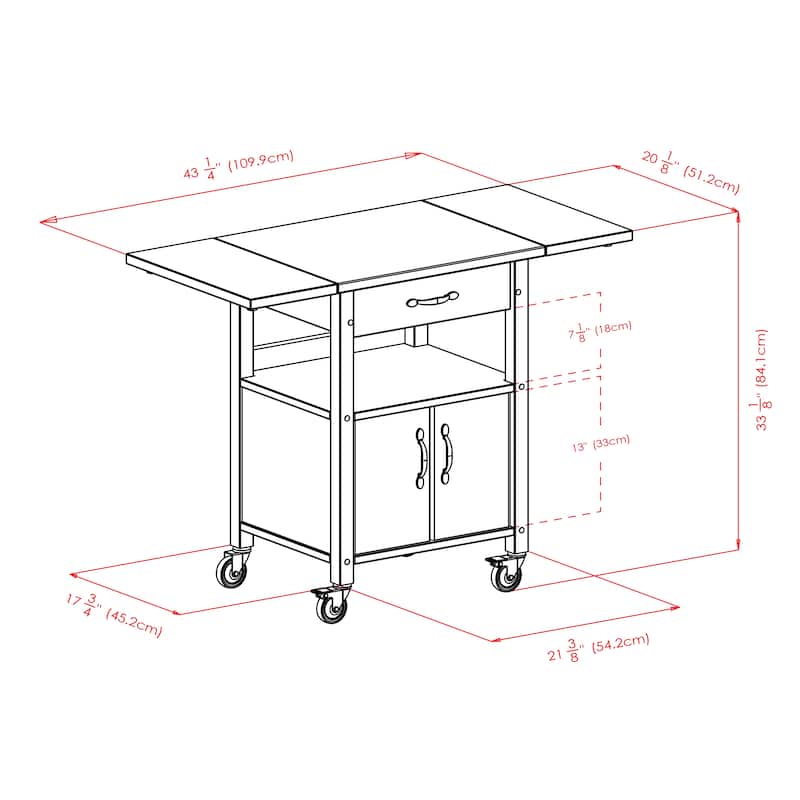 Rachael Kitchen Cart, Drop Leaf, Natural - 43.27 x 20.16 x 33.27 inches