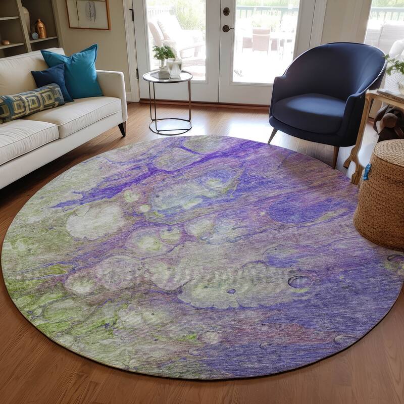 Machine Washable Indoor/ Outdoor Chantille Modern Abstract Rug - Purple - 8' x 8'