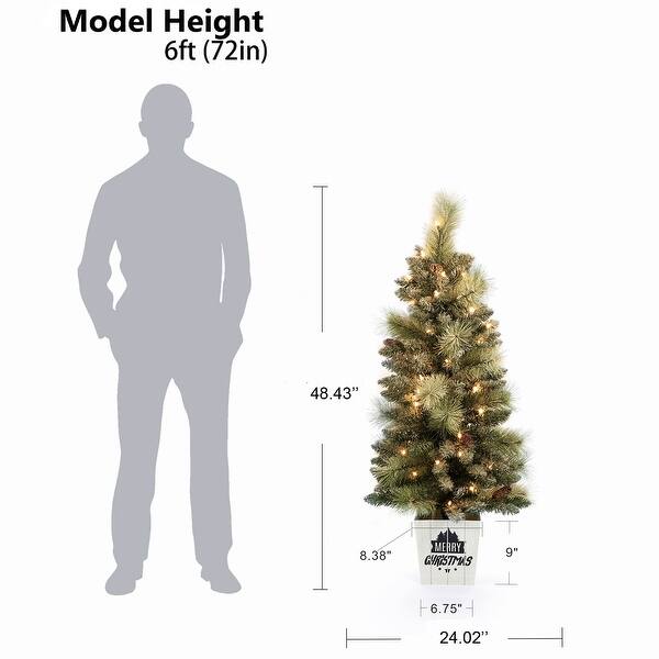 4Ft Pre-Lit LED Artificial Flocked Pine Christmas Tree with Pine Cones ...