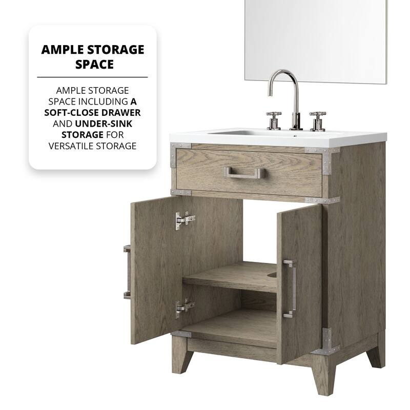 24" Bathroom Vanity with Acrylic Top, 18" Frameless Mirror, and Chrome Gooseneck Faucet for Modern Bathrooms
