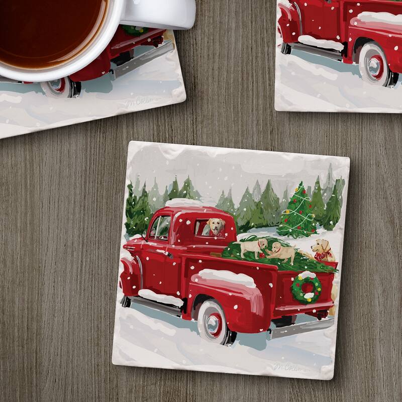 Counterart Absorbent Stone Coasters - Winter Truck - Set of 4 - 4x4x141