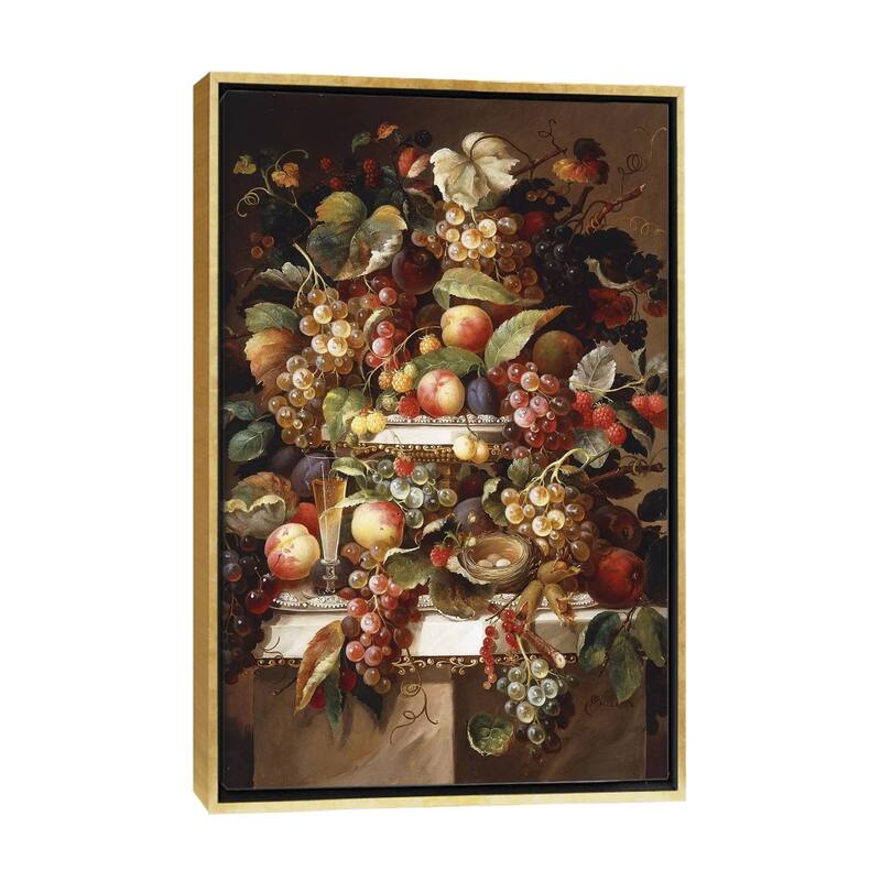 iCanvas "Still Life with Grapes and Peaches," by Charles Baum Framed - Gold - 26x18