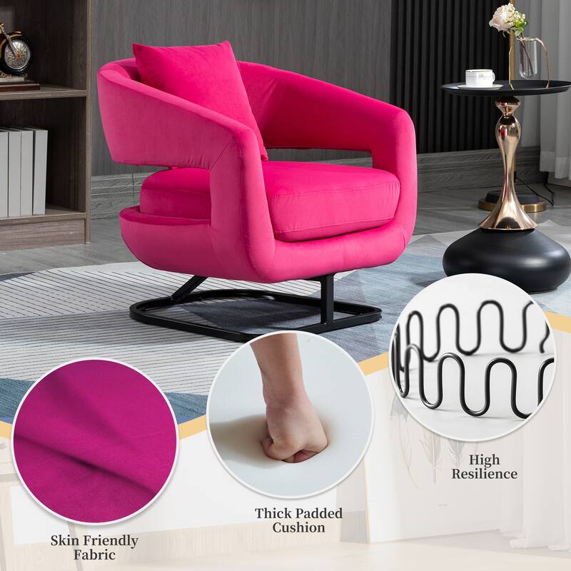 Upholstered Tufted Living Room Chair Textured Linen Fabric Accent Chair with Metal Stand