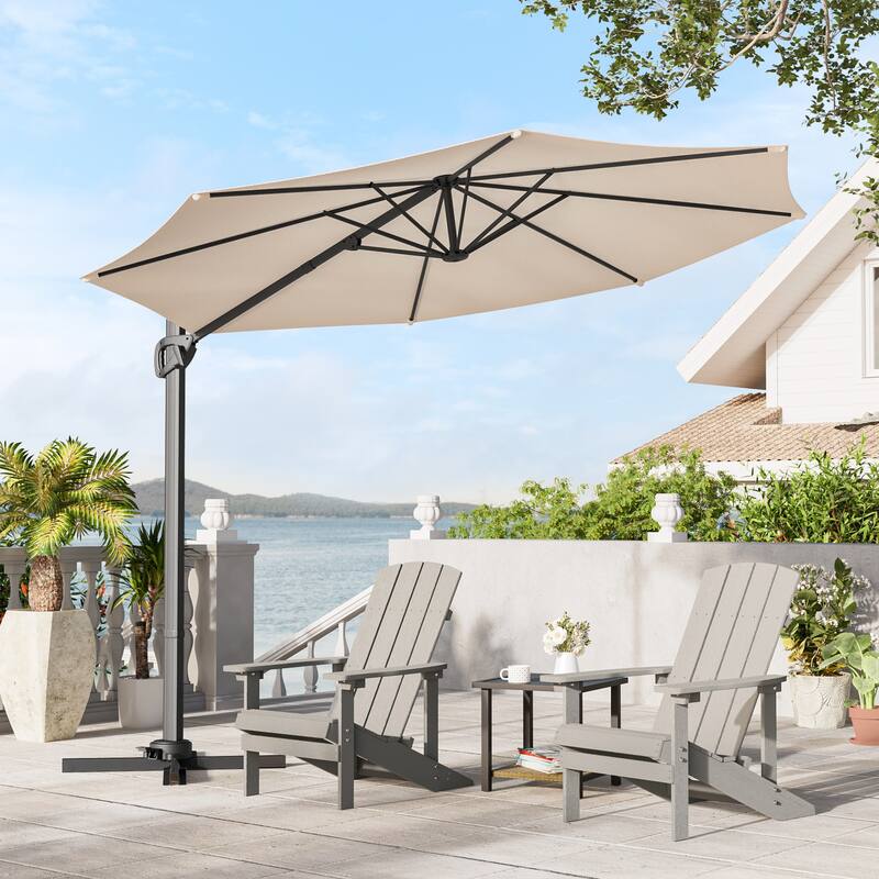 LIVOOSUN 10FT Round Cantilever Umbrella Patio Offset Umbrella For Outdoor Space, Solution-Dyed Fabric, 360° Rotation System