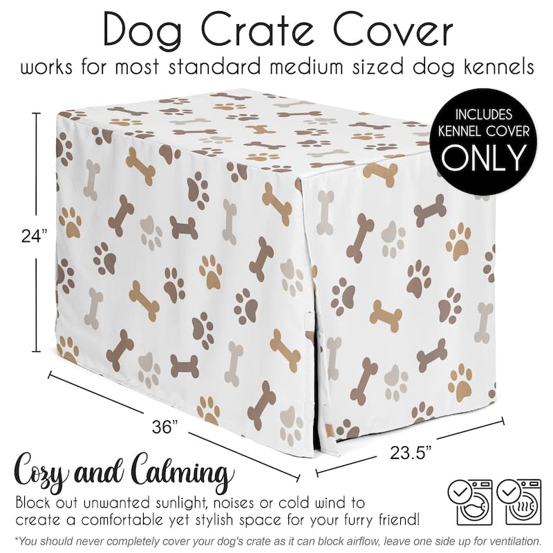 Sweet Jojo Designs Bone Paw Print Dog Crate Kennel Cover 36in. Neutral Grey Taupe Brown Modern Off White Gray Tan Puppy