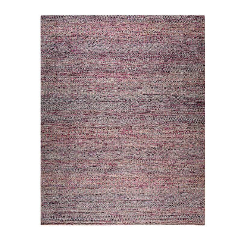 Hand-Knotted Natural Silk Red Mix Contemporary Natural Silk Grass Design Rug - 8' x 10'