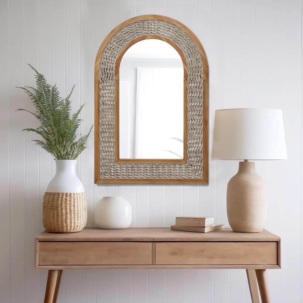 Rustic Farmhouse Wall Mirror, Natural Wood Decorative Vanity Mirror for Bedroom, Living Room, Bathroom, Entryway