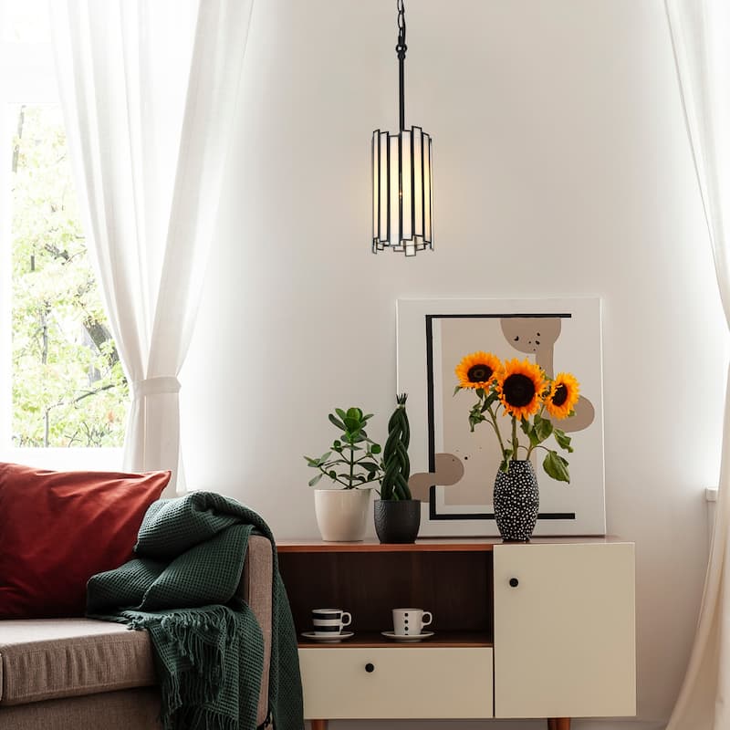 Tifany Modern 1-Light Mini Pendant Colored Black Glass Kitchen Island Light - D 4.3" x H 15.5"