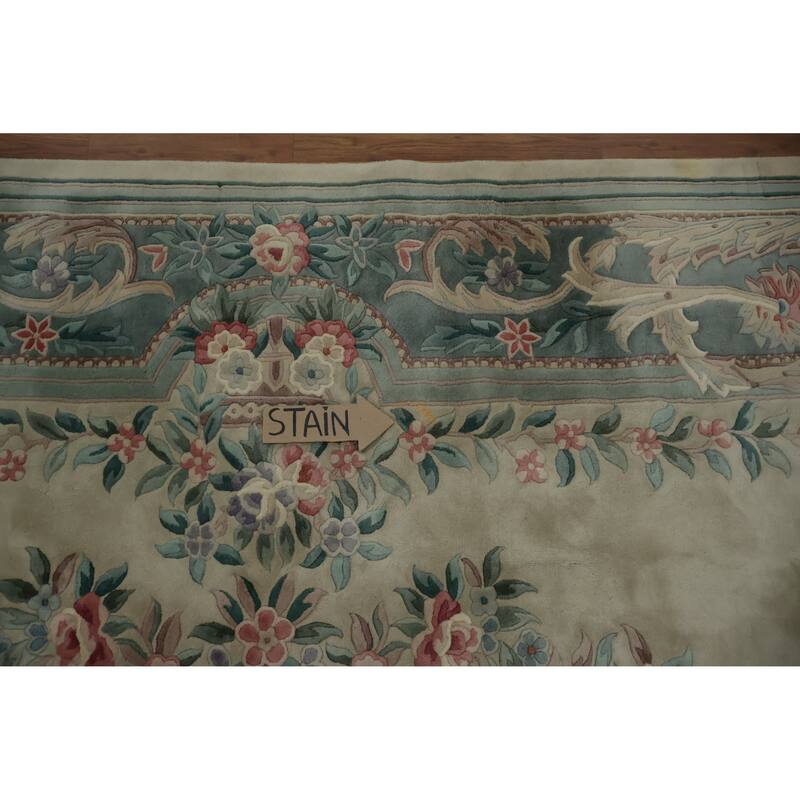 Hand Knotted Oriental 100% Wool Carpet Traditional Floral Beige & Ivories Art Deco Area Rug - 18' 2'' X 9' 11''