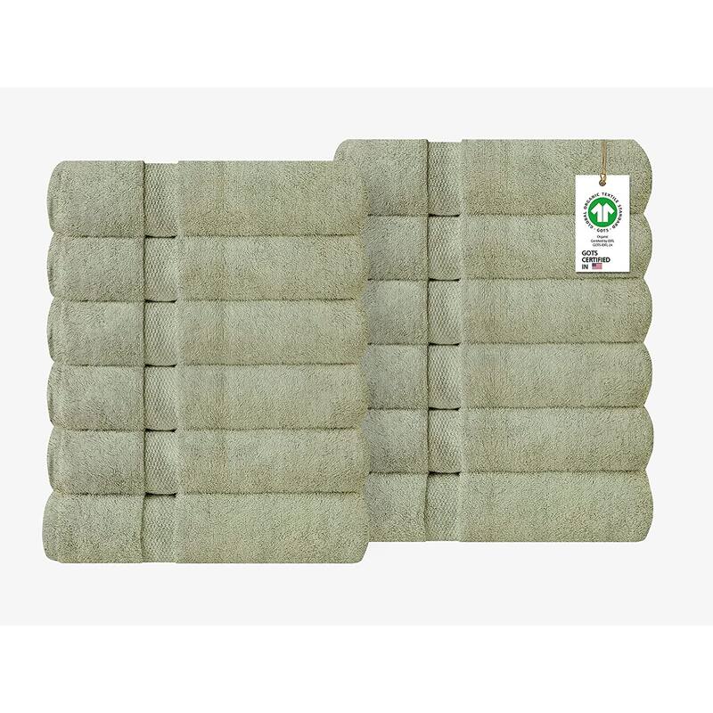 Delara Organic Cotton Feather Touch Quick Dry 650 GSM Hand Towel, 20"X30" - Pack of 12 - Green Tint