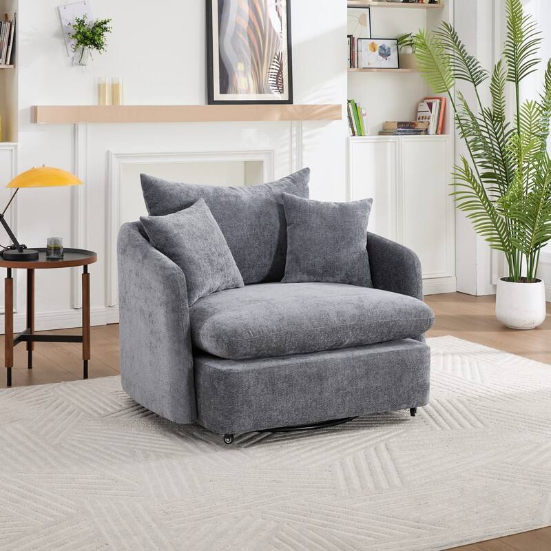 46" Chenille Upholstered Sofa Swivel Chair