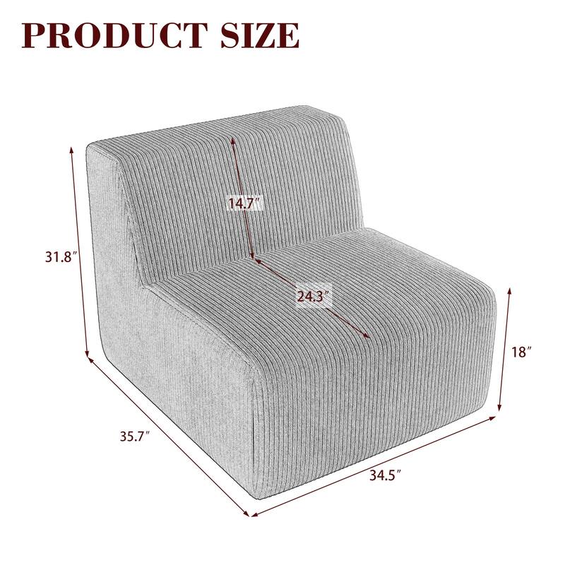 UIXE Upholstered Corduroy Armless Slipper Chair - 34.5" W x 31.8 H" 35.3 D"