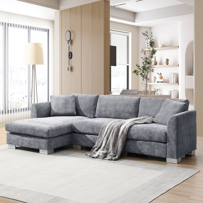 Cloud Sectional Sofa, L-shaped Couch Set w/ 2 Free Pillows - Gray