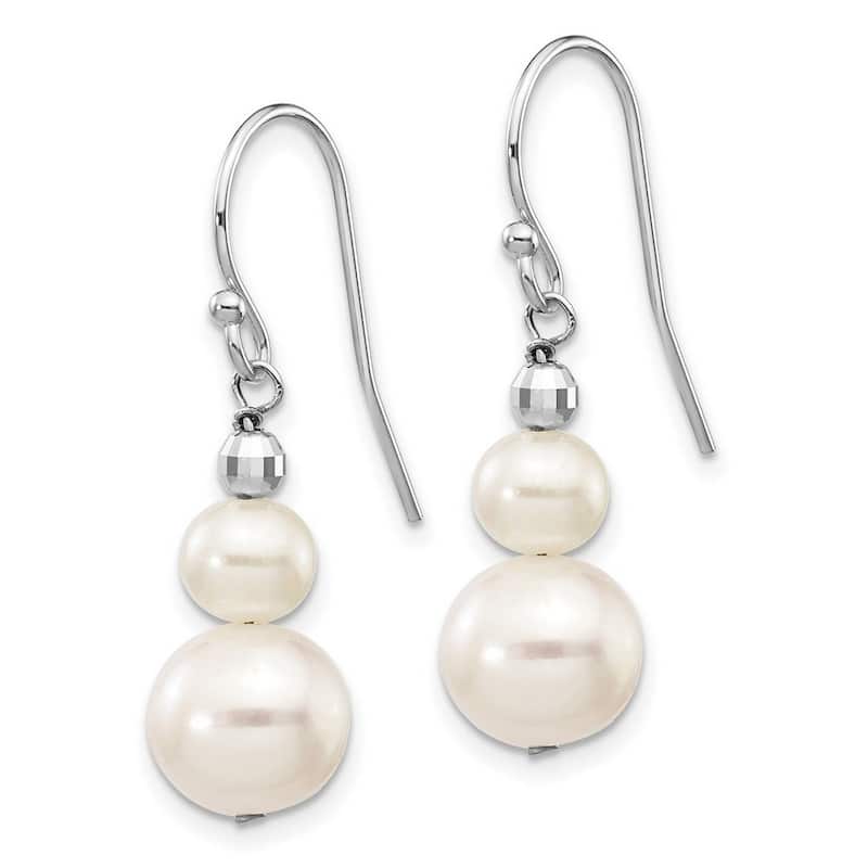 Curata 14k White Gold 9-9.5mm Freshwater Cultured Pearl Mirror Bead Earrings (29x10mm)