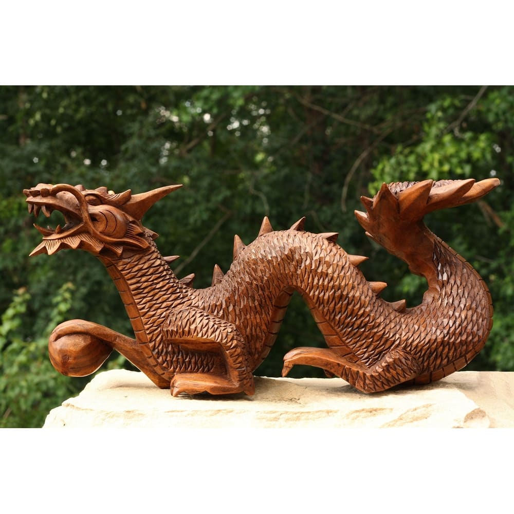 Wooden Crawling Dragon Handmade Sculpture Statue Handcrafted Gift Art Decorative Home Decor Figurine Accent Decoration Artwork