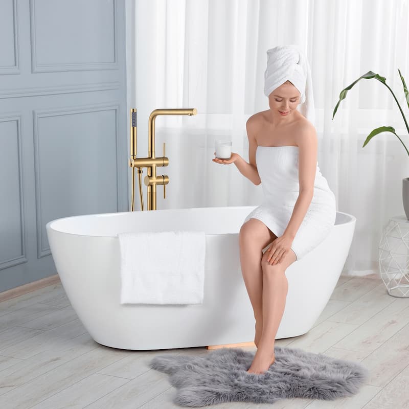 WOWOW 2-Handle Freestanding Longer Spout Tub Faucet with Handshower