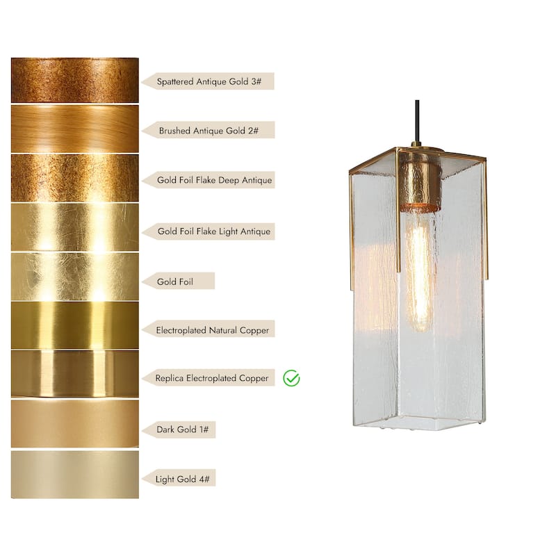 Ottilie Modern Glam Gold 1-Light Cuboid Water Ripple Glass Kitchen Island Pendant Light for Dining Room