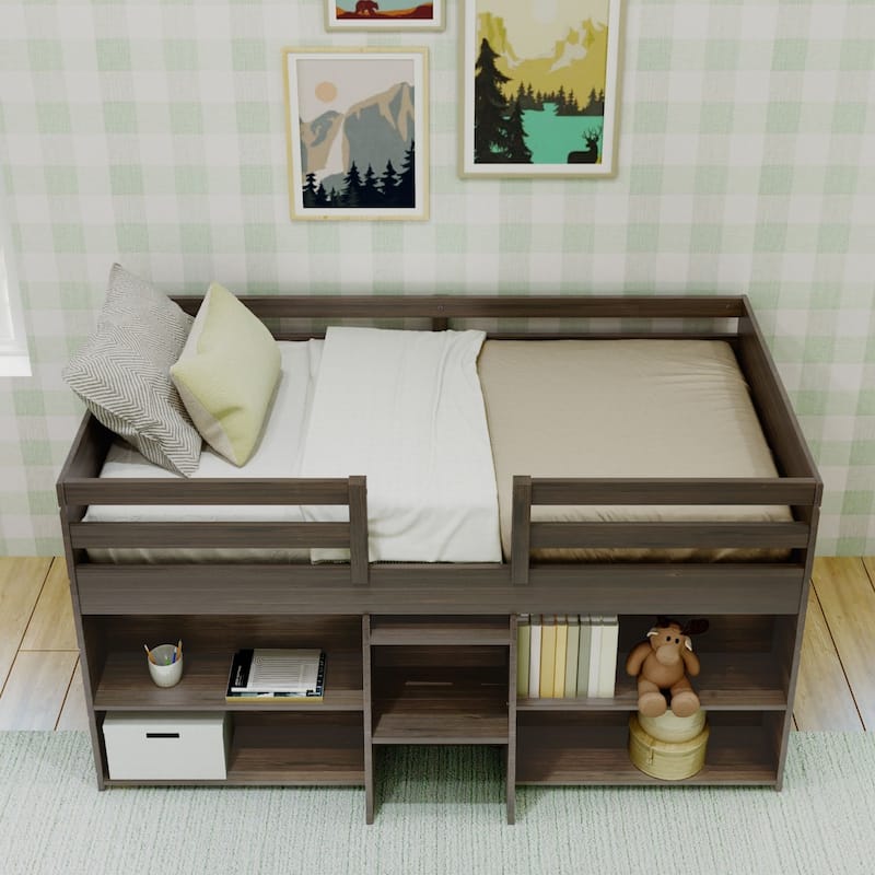 Max and Lily Farmhouse Twin Low Loft Bed with 2 Bookcases