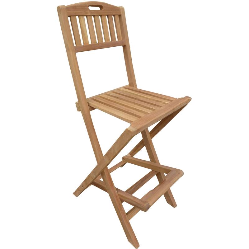 Seven Seas Teak Beachside Outdoor Folding Teak Wood Bar Stool with Carry Handle