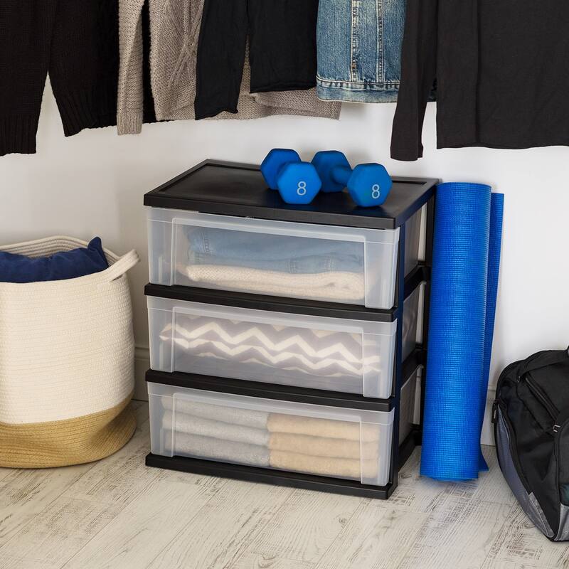 IRIS USA® Nesting Stacking Wide Chest 29 Qt - Black - Set of 2