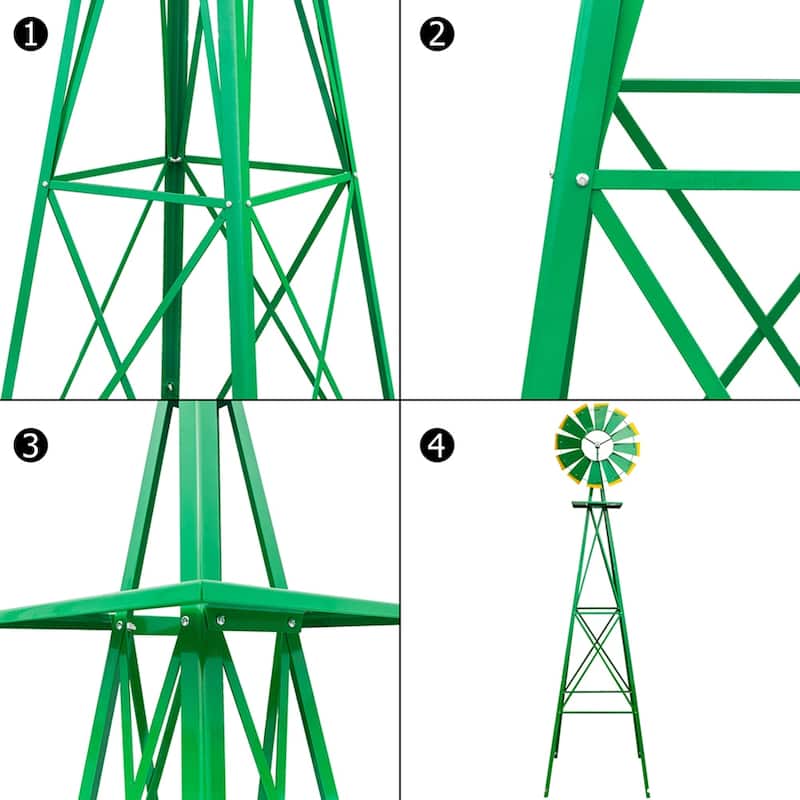 8FT Weather Resistant Yard Garden Windmill, Green