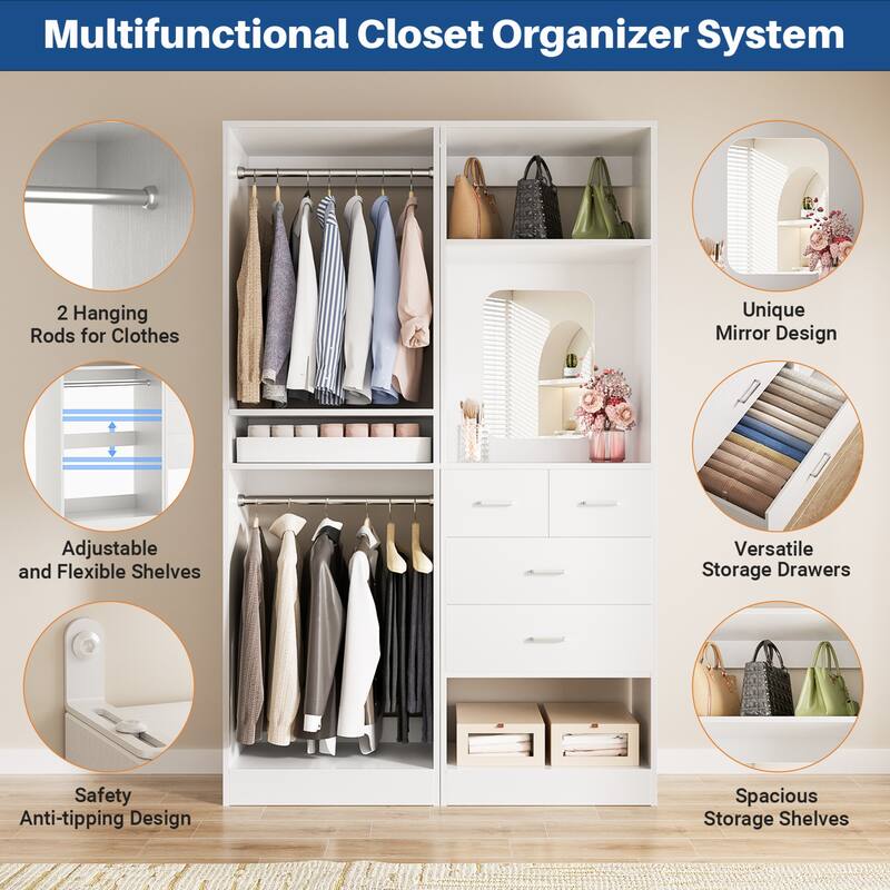 Cimly Set of 2 Free-standing Closet System with Drawers and Hanging Rods for Reach-in/ Walk-in Closet