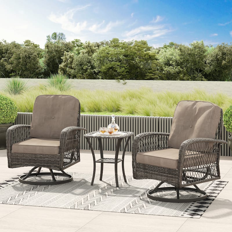 Corvus Livorno Outdoor 3-piece Steel Wicker Swivel Chat Set