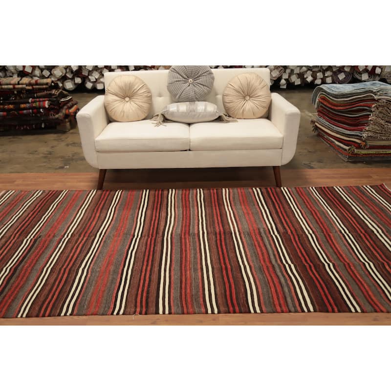 Hand Woven Oriental 100% Wool Carpet Southwestern Geometric Multi-Colored Kilim Area Rug - 10' 0'' X 4' 9''