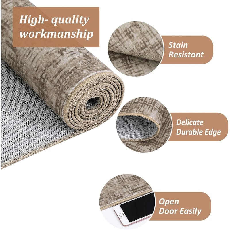 Modern Abstract Area Rug for Living Room, Throw Floor Carpet for Home Décor, Brown - 2' x 3'