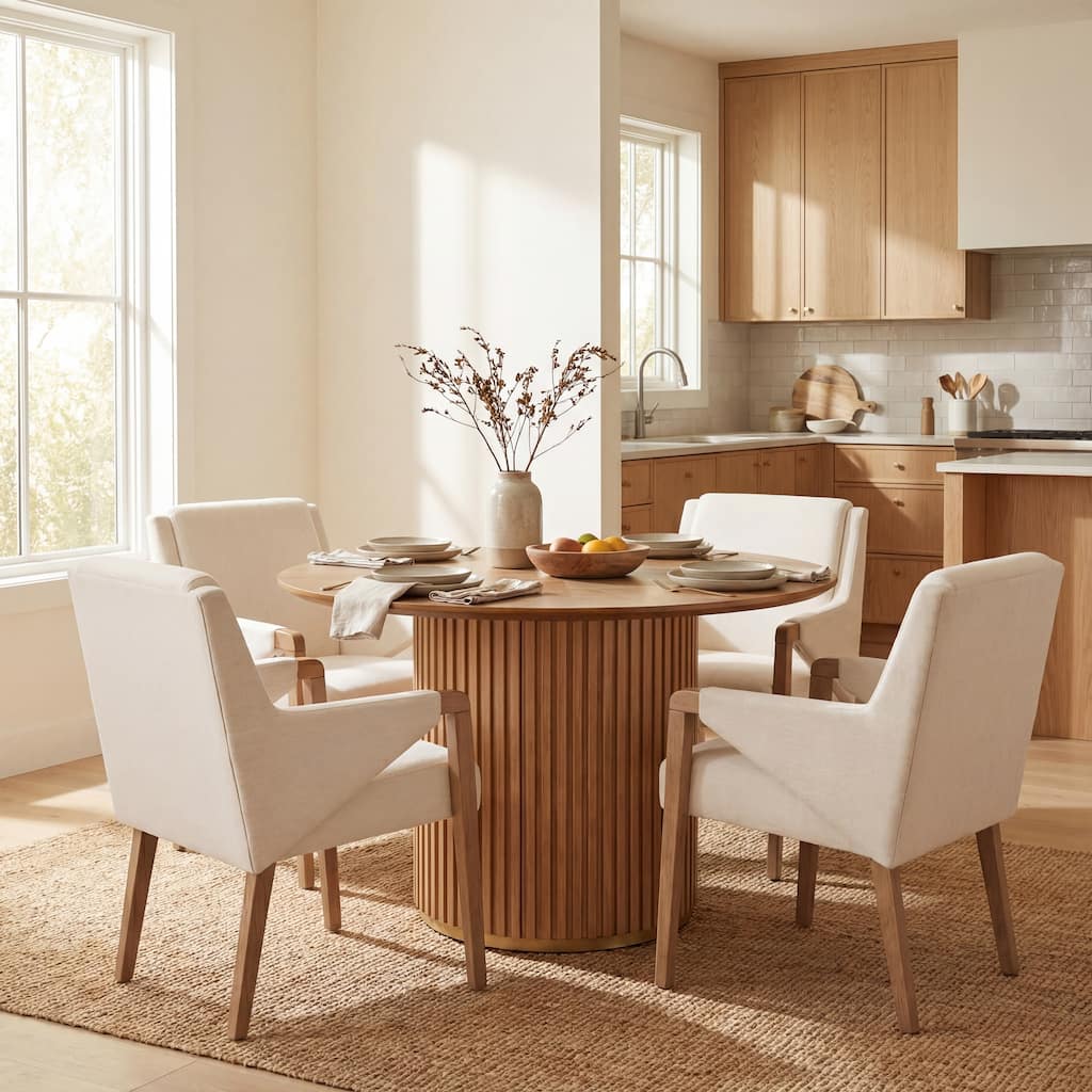 Christopher Knight Home - Modern 5-Piece Wood Top Round Dining Table Set with Upholstered Dining Chairs