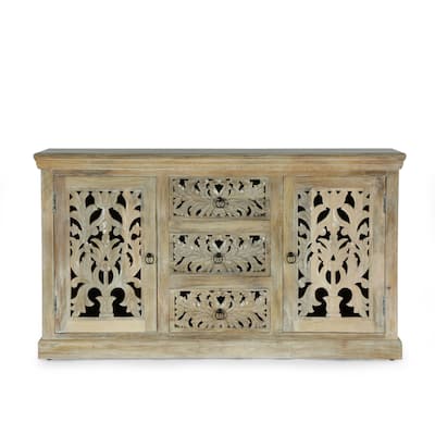 Horeb Boho Handcrafted Mango Wood 3 Drawer Sideboard by Christopher Knight Home - 60.00" L x 16.00" W x 34.00" H
