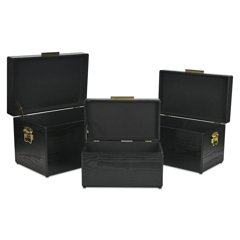 Sable Set of 3 Wooden Trunks with Gold Handles