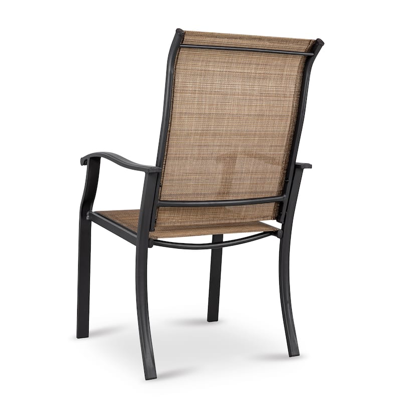 NUU GARDEN Iron Textilene Dining Chair, Brown, Set of 2