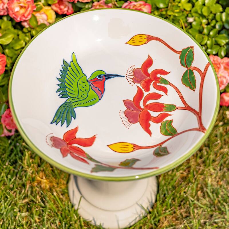 15 Inch Tall Porcelain Pedestal Birdbath - 13"x13"x15"