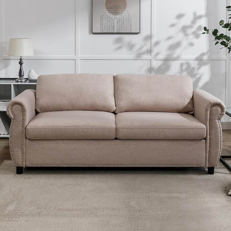 Mixoy Pull Out 2 in 1 Sleeper Sofa Bed with Mattress,Convertible Upholstered Loveseat with Nailhead
