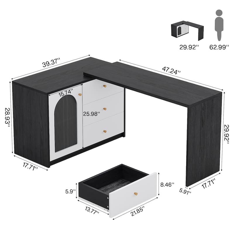 47 Inches Reversible L Shaped Computer Desk for Home Office