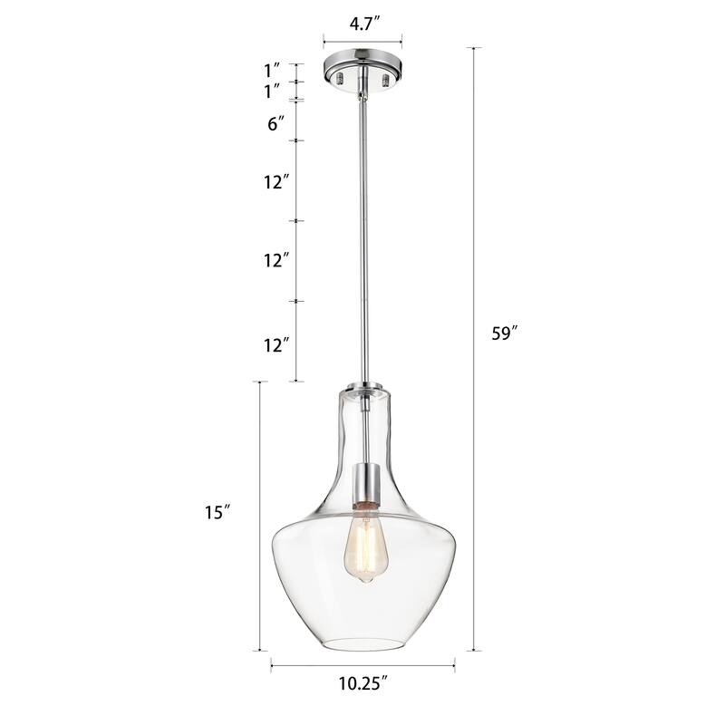 1-Light Modern Chrome 10 in. Pendant with Clear Glass Shade
