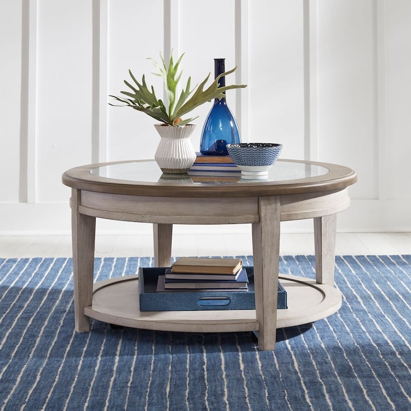 Heartland Antique White & Tobacco Round Ceiling Tile Cocktail Table - Antique White