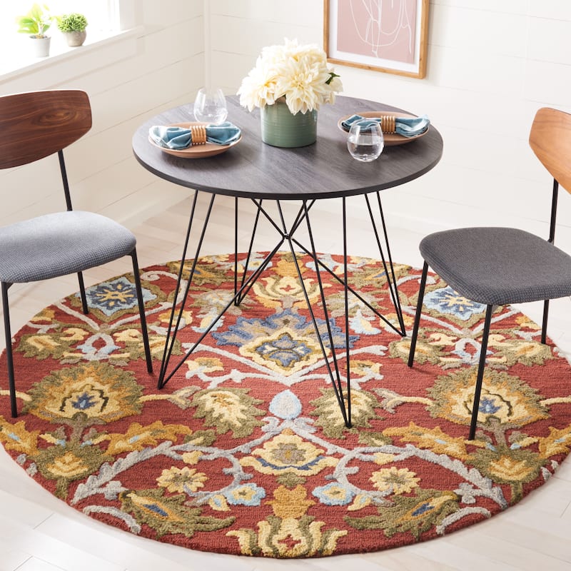 SAFAVIEH Fiorello Handmade Blossom French Country Wool Area Rug - 6' Round - Red/Multi