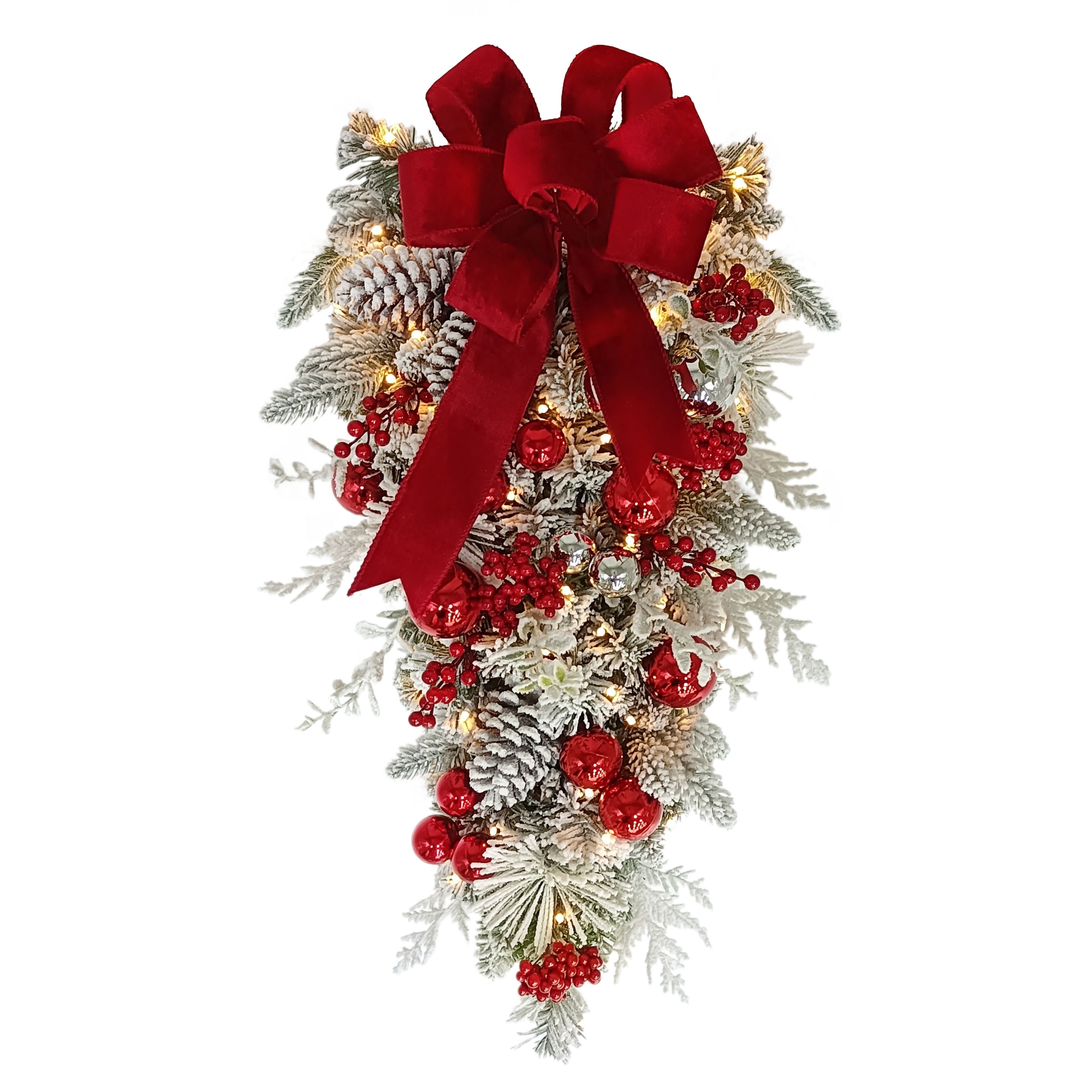 Puleo International 28" Battery-Operated Pre-Lit Flocked Decorated Artificial Swag