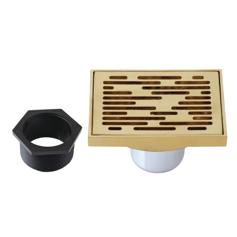 Watercourse Transit 4" Square Grid Shower Drain - Brushed Brass