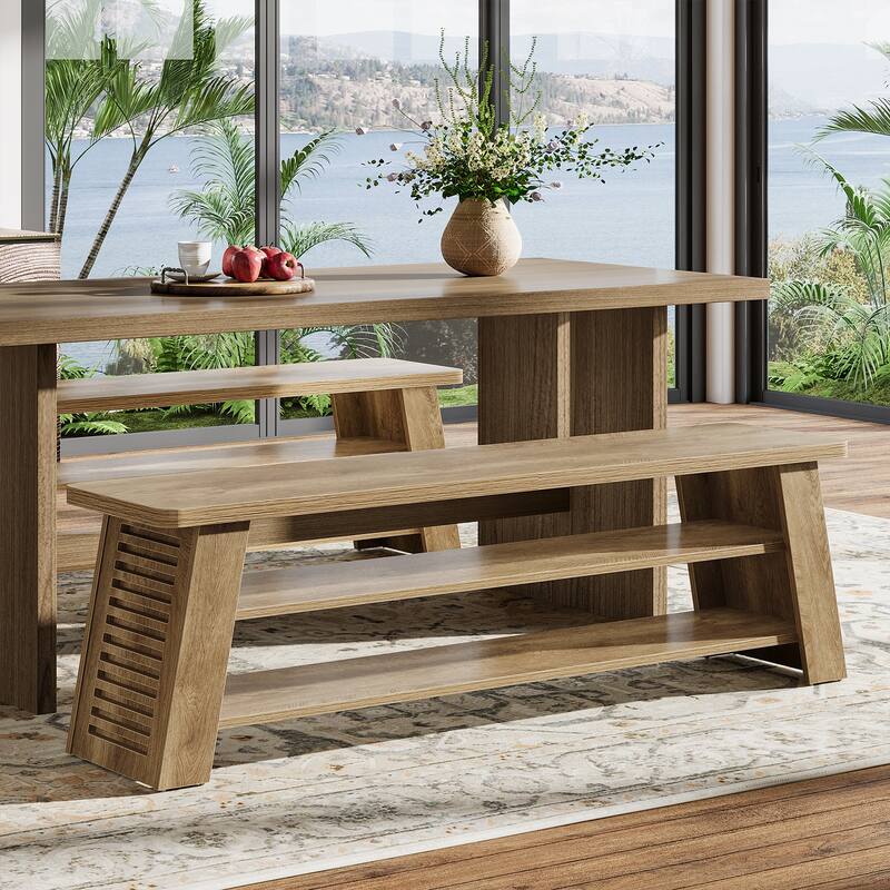 Entryway Shoe Bench with Storage Shelf, Dining Bench, Wooden End of Bed Bench for Bedroom, Living Room, Mudroom, Hallway, Foyer