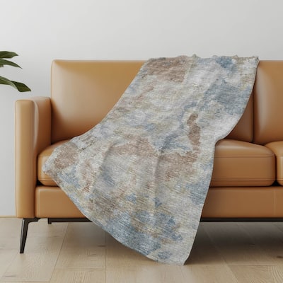 Premium Machine Washable ASB67 Modern Watercolor Sherpa Throw Blanket