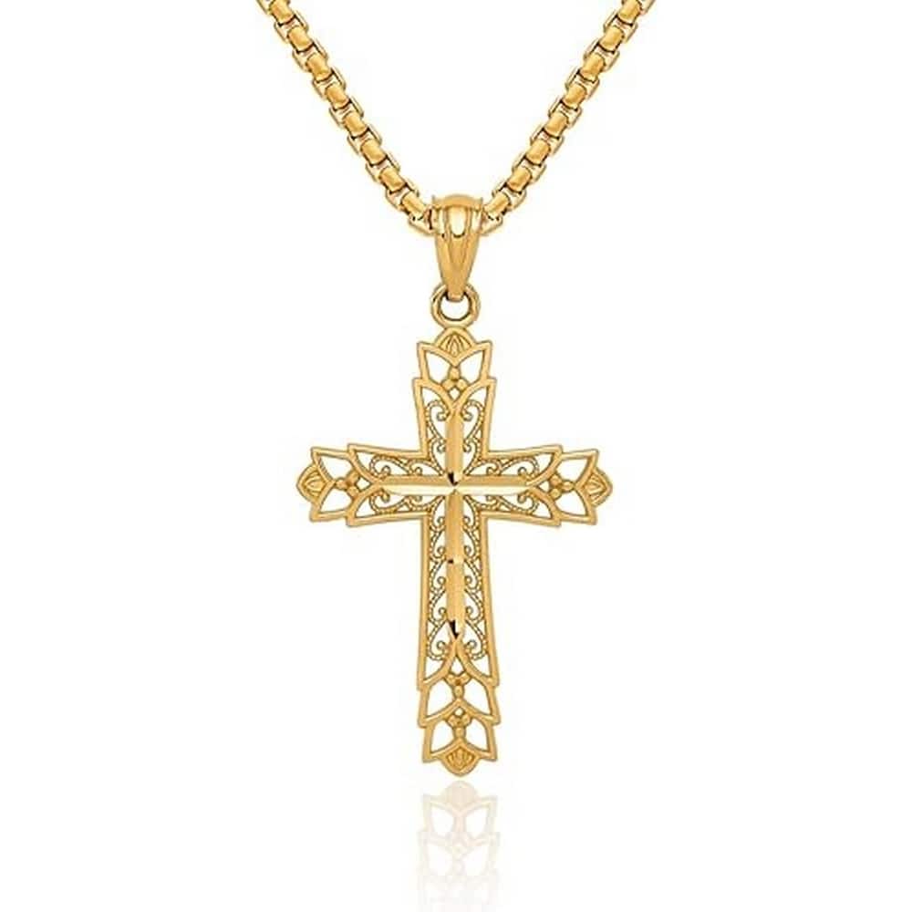 Curata 14k Yellow Gold 18" Filigree Squared Cross Pendant Necklace - 18x30mm