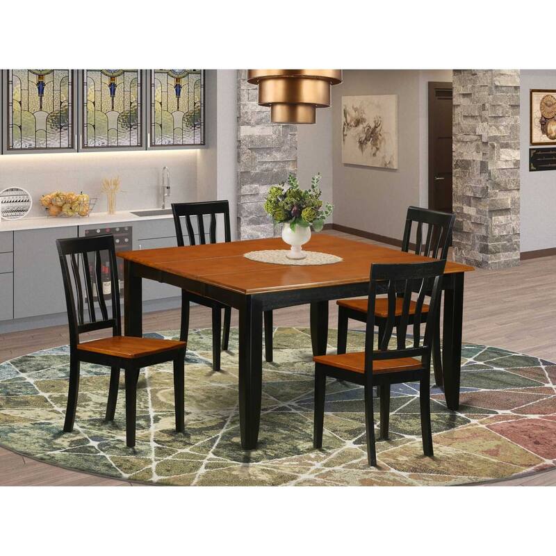 HomeStock 5-Piece Square Black and Cherry Finish Solid Wood Top Dining Table with 4 Chairs