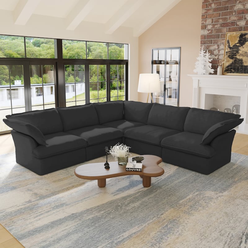 5-Seat Modern V Shape Sectional Couch for Living Room - Black
